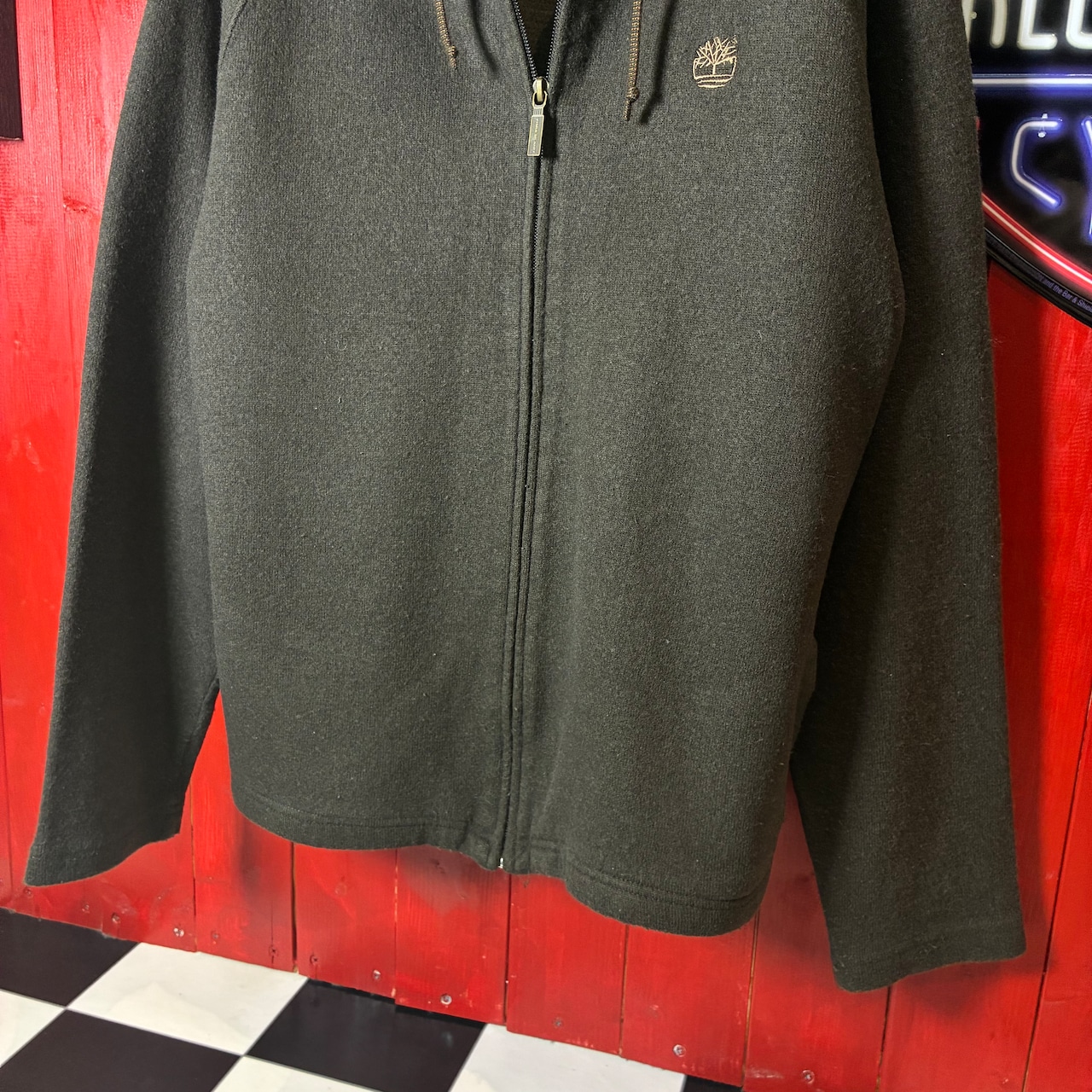 90s Timberland ウール混ニットジップパーカー ティンバー ブラウン フーディー M