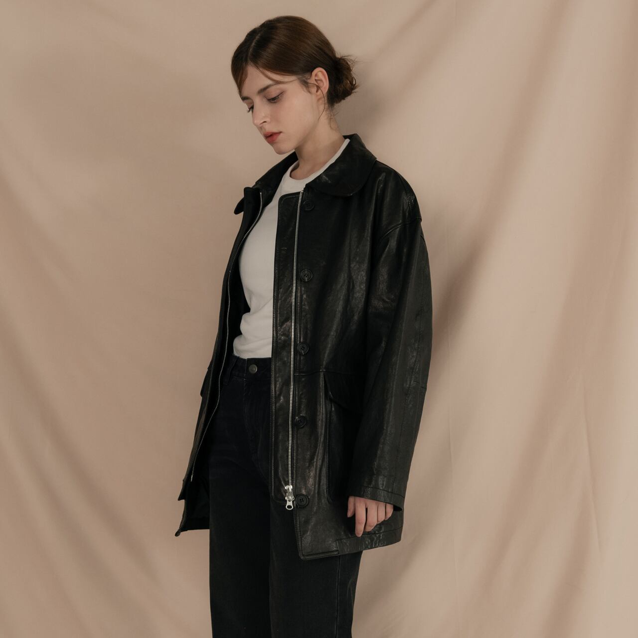 イタリア産ベジタブルラムレザー使用 オーバーサイズレディースハーフ