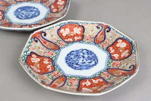 大聖寺伊万里 色絵 鶴松竹梅文 八角皿 中皿 約六寸