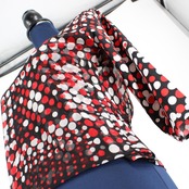 【美品 社交ダンス衣装】トップス Lサイズ 赤 黒 白 ラインストーン ブラック ホワイト レッド ドット 水玉 レッスン着 派手