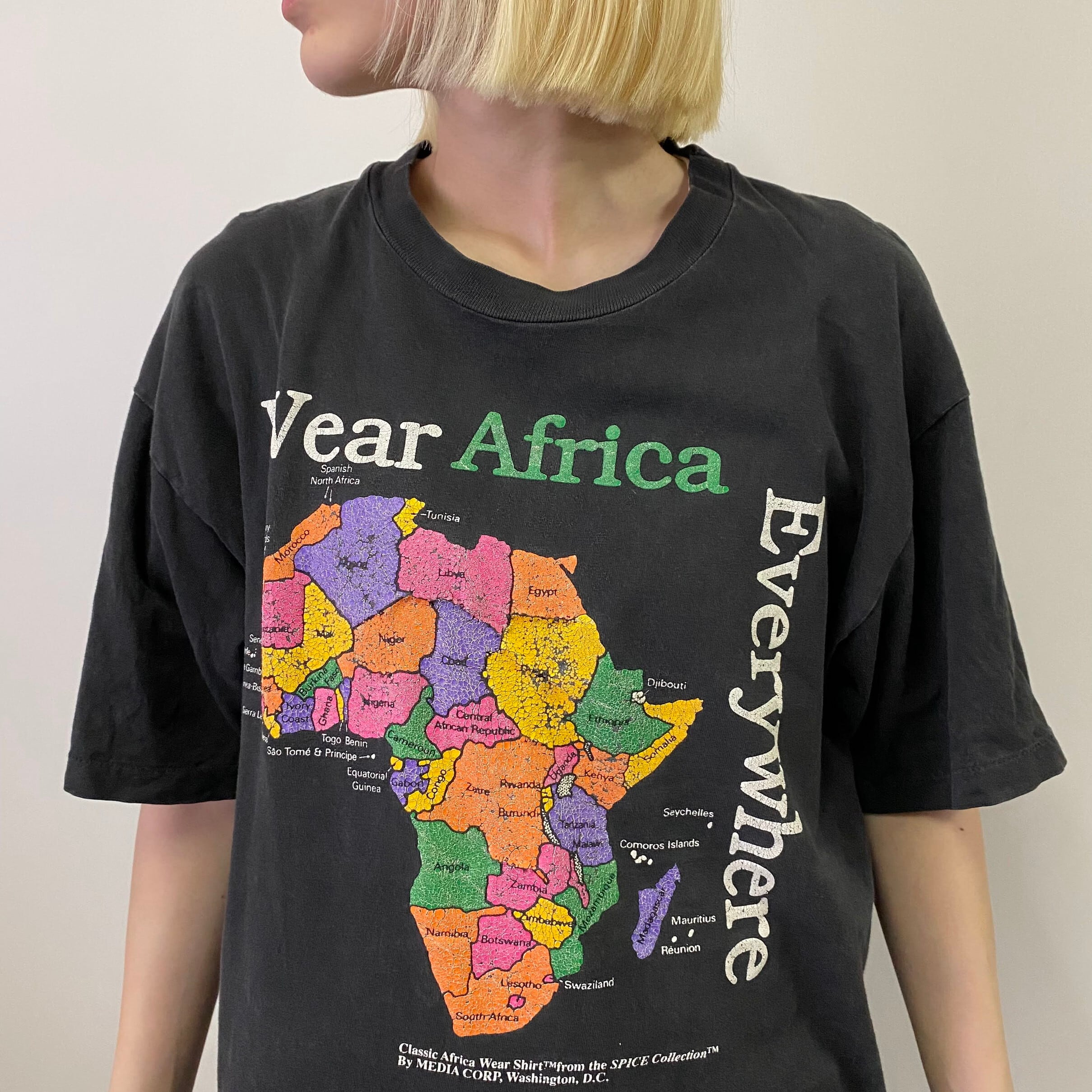 USA製 90年代 ヴィンテージ アフリカ大陸 地図 MAP プリントTシャツ