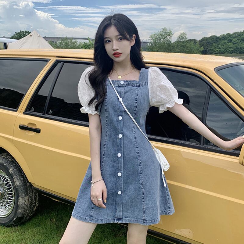 スリーブドレス サマースタイルスリムショートスカート 夏物 スクウェア 試着室75112455787