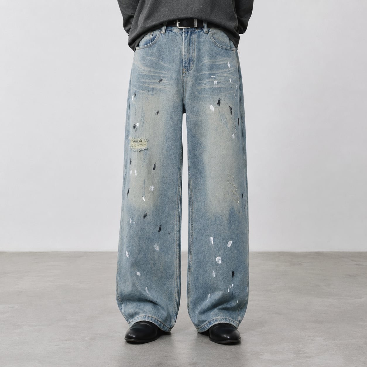 Street Ripped Ink Damaged Denim Pants 0005