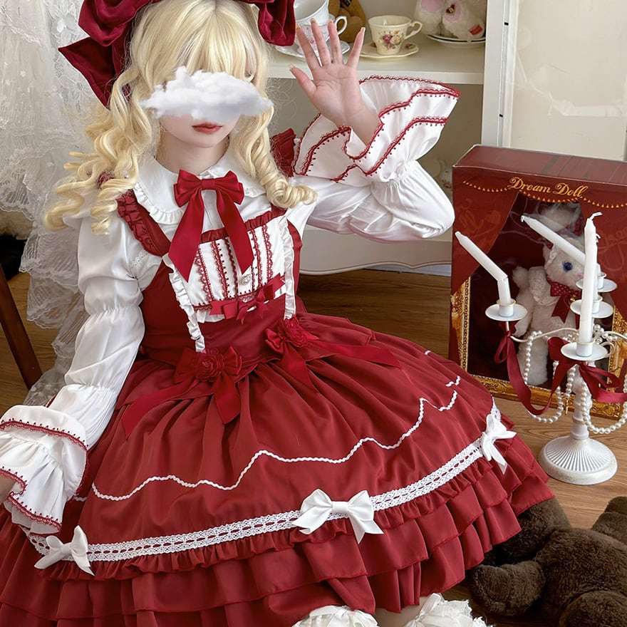 アイドル衣装 赤 ホワイト ロリータ ハロウィン ハート JSK ゴスロリ JSK ハイウエスト×リボン×ふんわり 推し活向け｜WithU