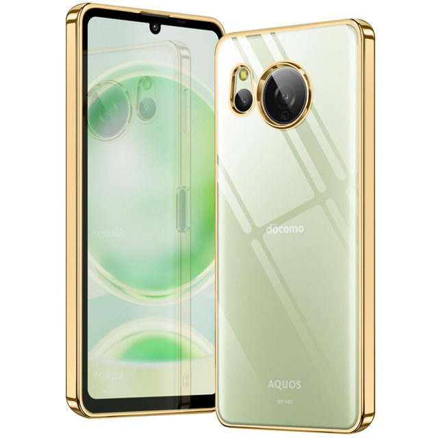 AQUOS sense8 ケース クリア SHG11 SH-54D アクオス sense8 カバー 透明 保護カバー 耐衝撃 軽量 スマホケース ソフト TPU 薄型 背面クリア ストラップホール付き(ゴールド)