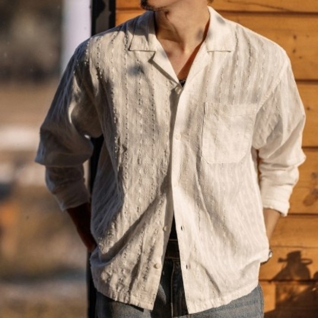 Single pocket vintage jacquard shirt ( 3color )