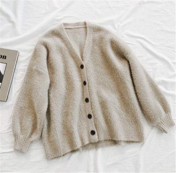 Vネック セーター カーディガン コート レディース ルーズ アウターウェア ニット トップス 厚みをつける