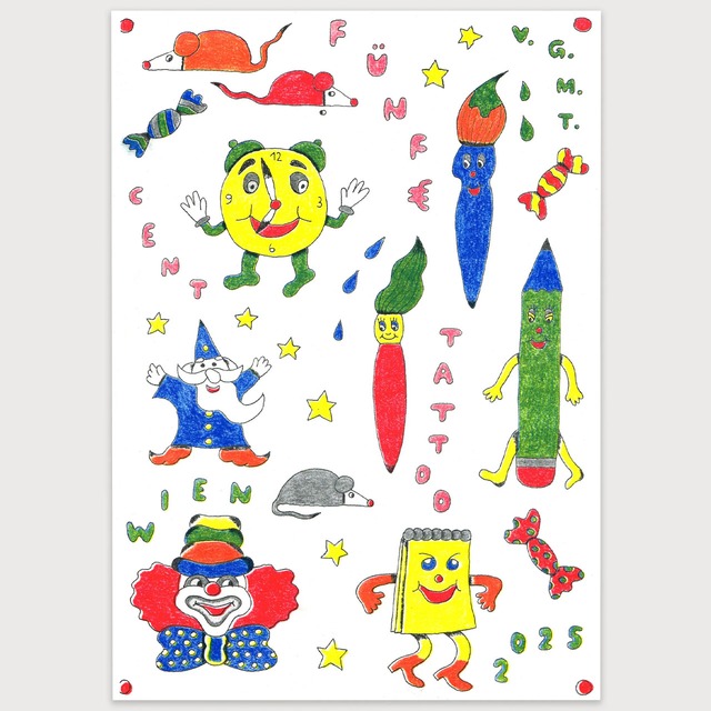 Jumbo Press "Wizard and friends" Designed by Fünf € Cent Tattoo  A4 (210×297mm) Art Print