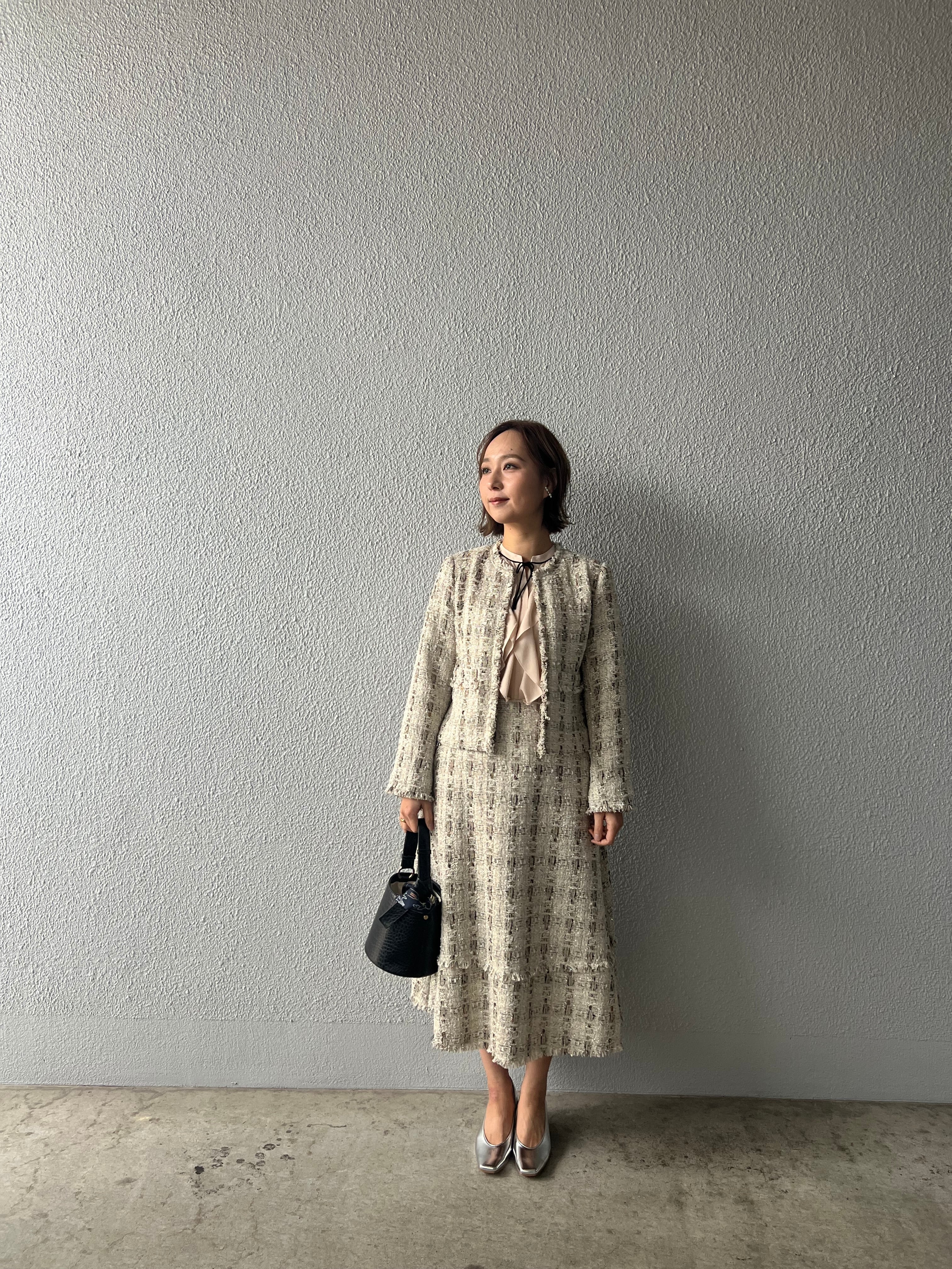 【anana】セットアップ可 ラメツイードミモレ丈スカート a89-045