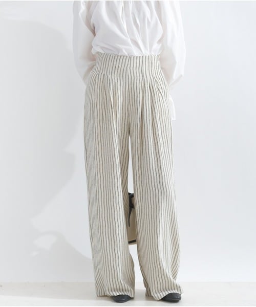 sun083 リラックスタックストライプパンツ white | エルキカク