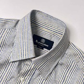 Aquascutum アクアスキュータム ストライプ 花柄 半袖シャツ S/ブルー×イエロー メンズ