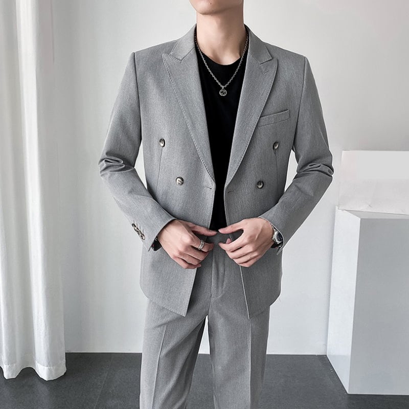 韓国風 ダブルブレスト カジュアルスーツ ツーピース 5カラー A1582