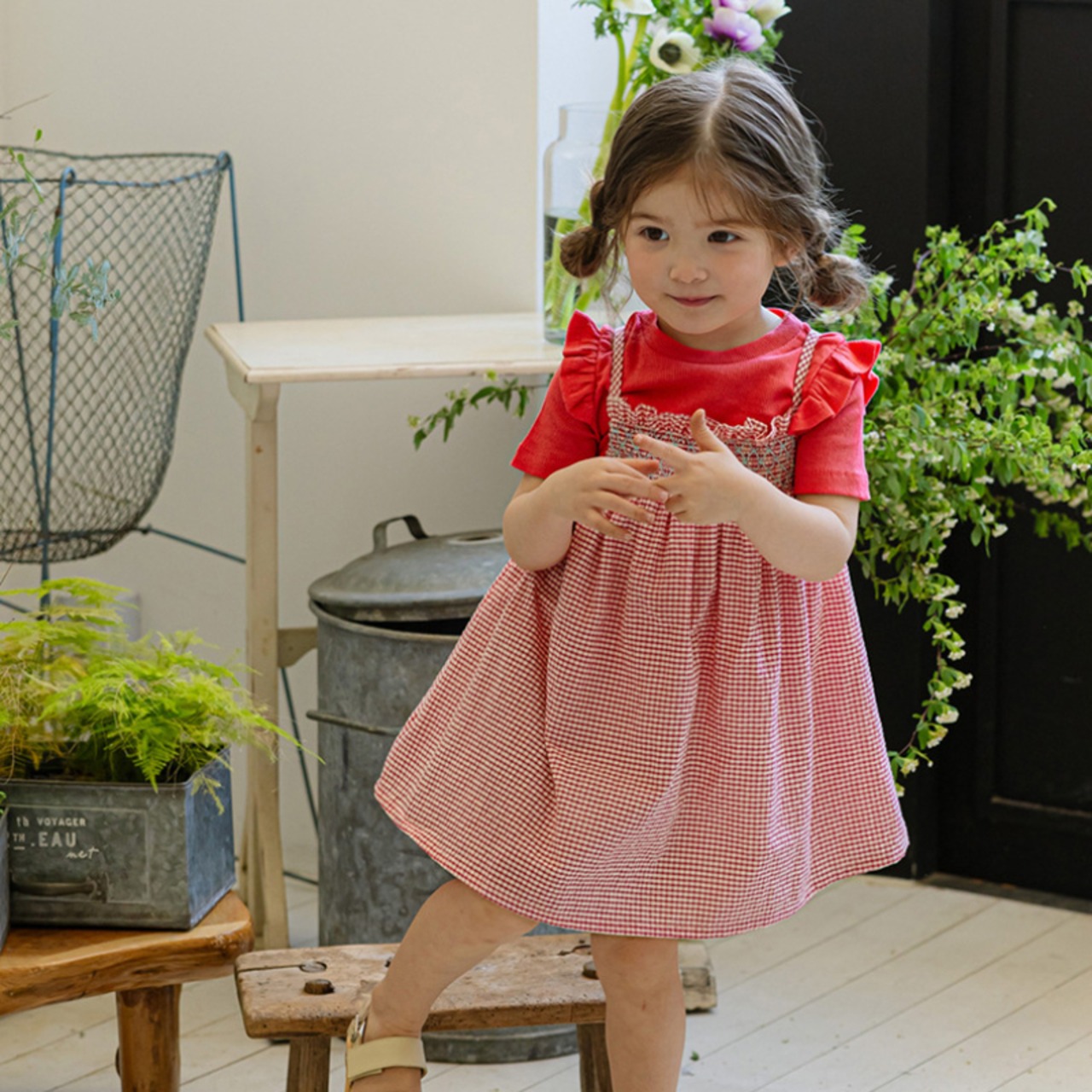 少量再販夏チェック柄キャミソールワンピース