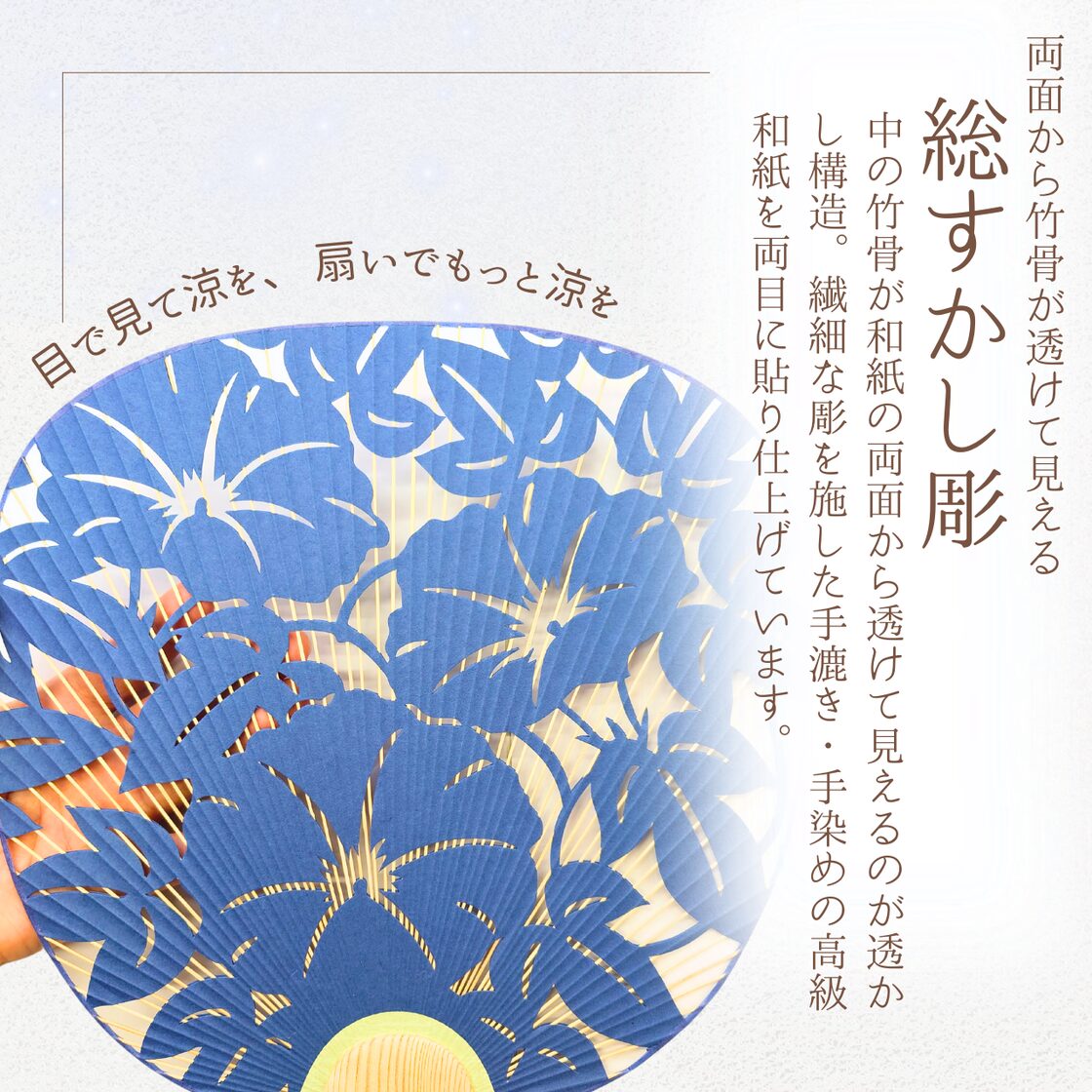 和のインテリア】総すかし彫 都うちわ 朝顔 赤 両面透かし入 317 | PAY ID