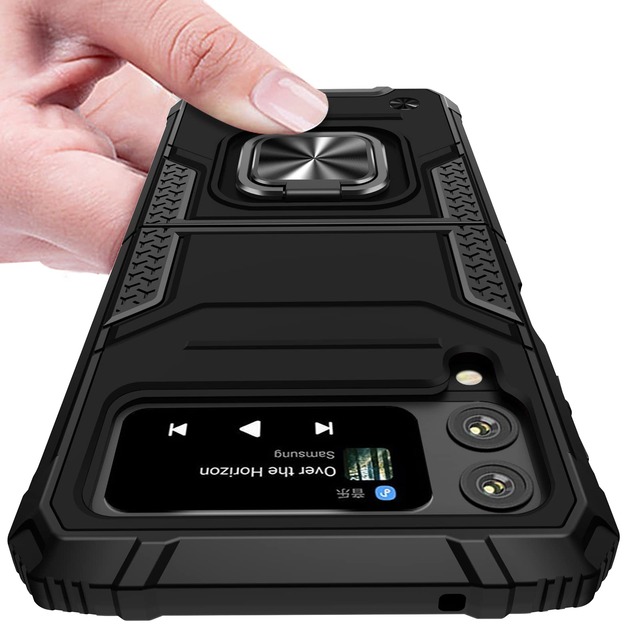 KUJQOC 対応 Galaxy Z Flip3 5G ケース 耐衝撃 衝撃吸収 リング付き 360° 回転 スタンド機能