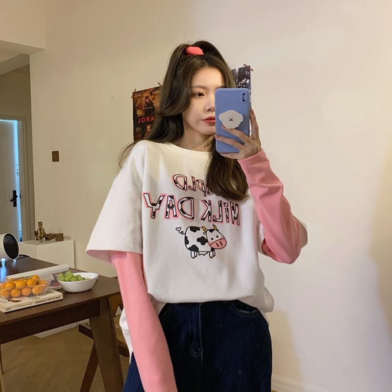 スプリングルーズトップス プリントツーピースレディース ロング シャツ 春物 Tシャツ 試着室48498738299