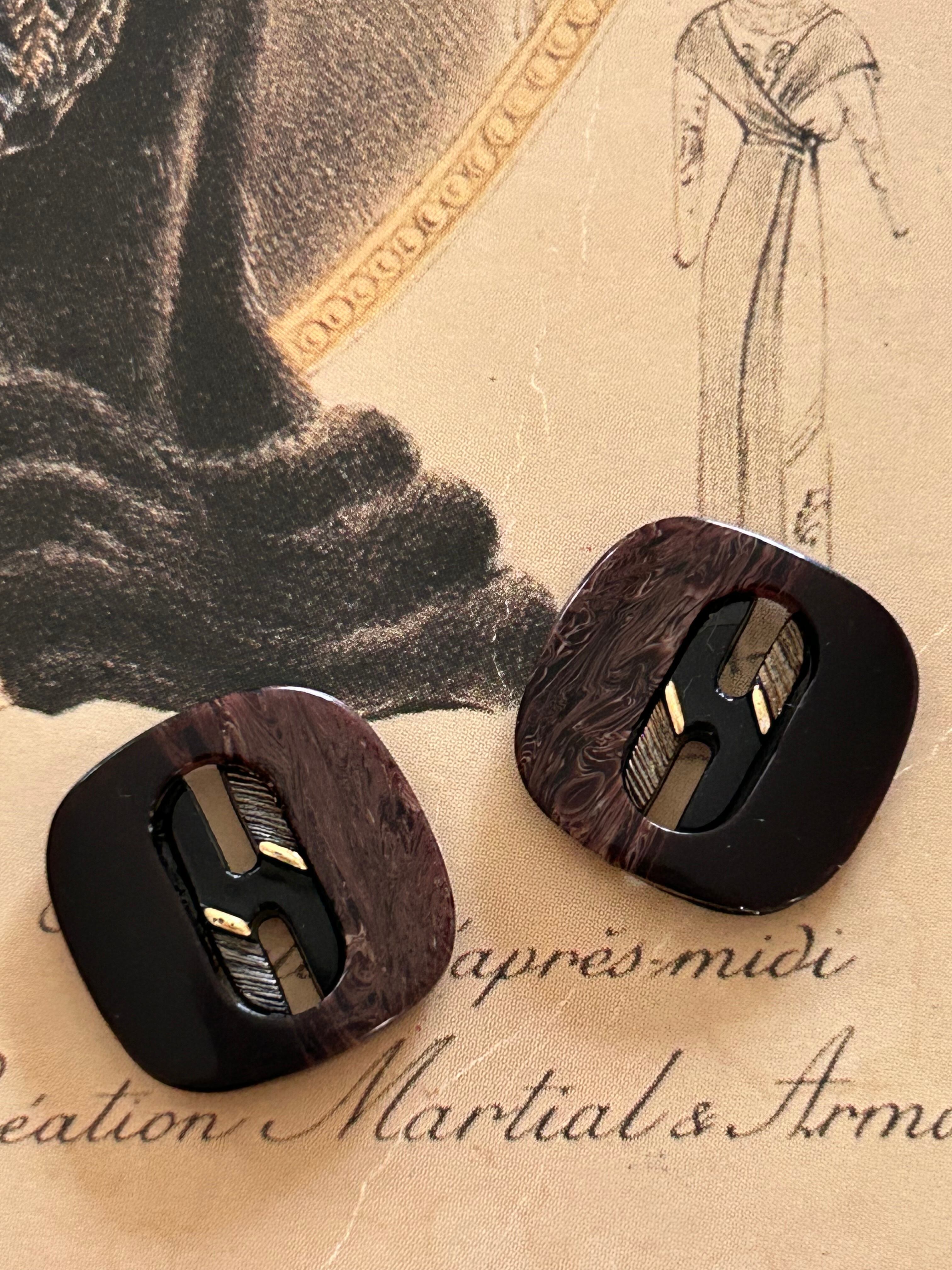 Japanese Vintage ボタン 角なしスクウェア ブラウン マーブル調 16mm カボション 昭和レトロ アクセサリーパーツ 装飾材 カルトナージュ