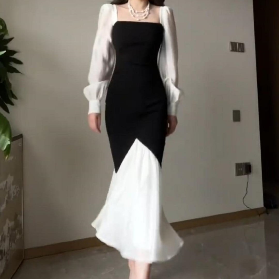 French Style Drapes Backless Fishtail Skirt V166