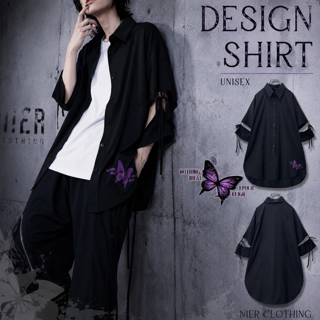 《NieRの日PRESENT》DESIGN RIBBON SLEEVE SHIRT【PURPLE BUTTERFLY】