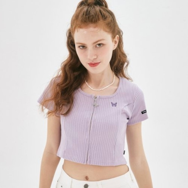 [NASTY FANCY CLUB] BELLEZA SQUAR NECK ZIP-UP (LILAC) 正規品 韓国ブランド 韓国ファッション 韓国通販 韓国代行 半袖トップス