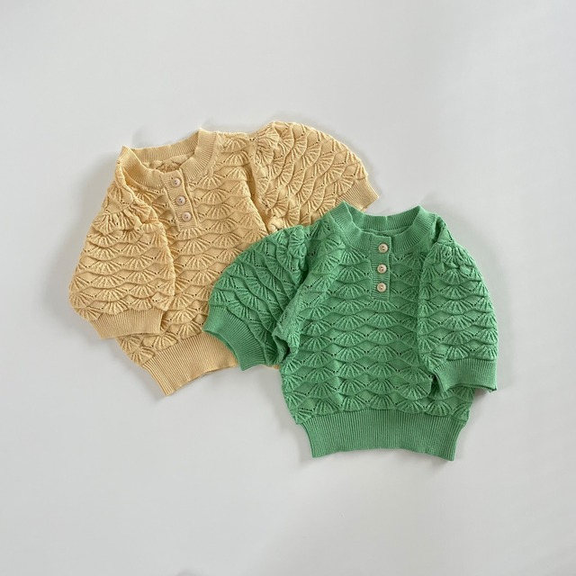 【即納】knit puff tee 24suk1 (韓国子供服半袖ニットパフT）
