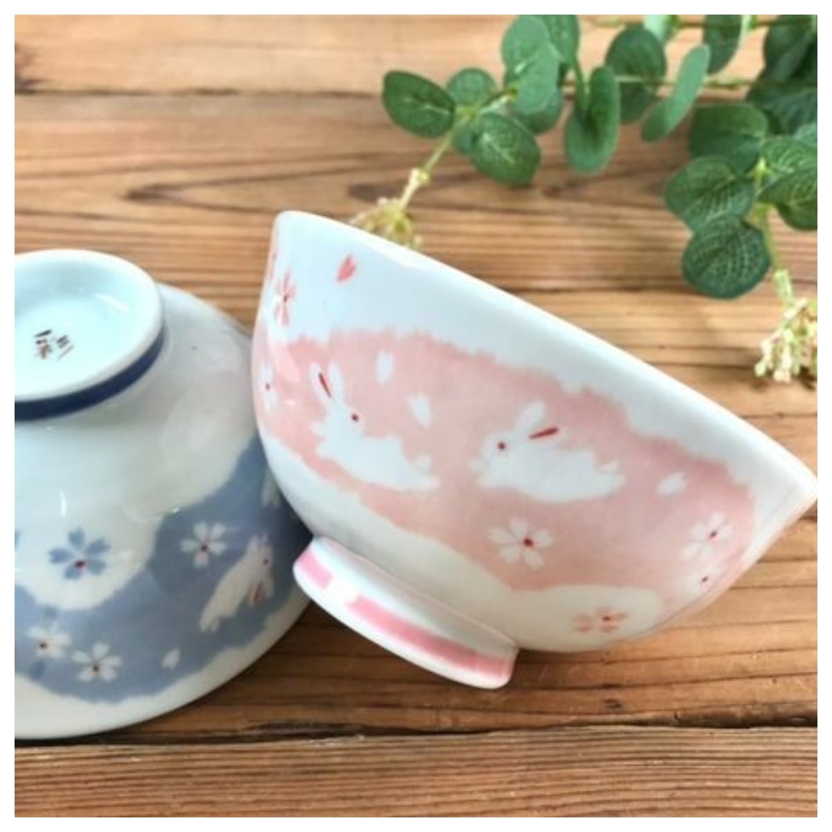 お茶碗 ちぎり絵うさぎ 陶器 美濃焼