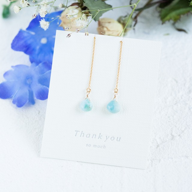 ☆希少高品質ドミニク共和国ラリマーファセットハート Larimar AAA☆14kgf☆アメリカンピアス