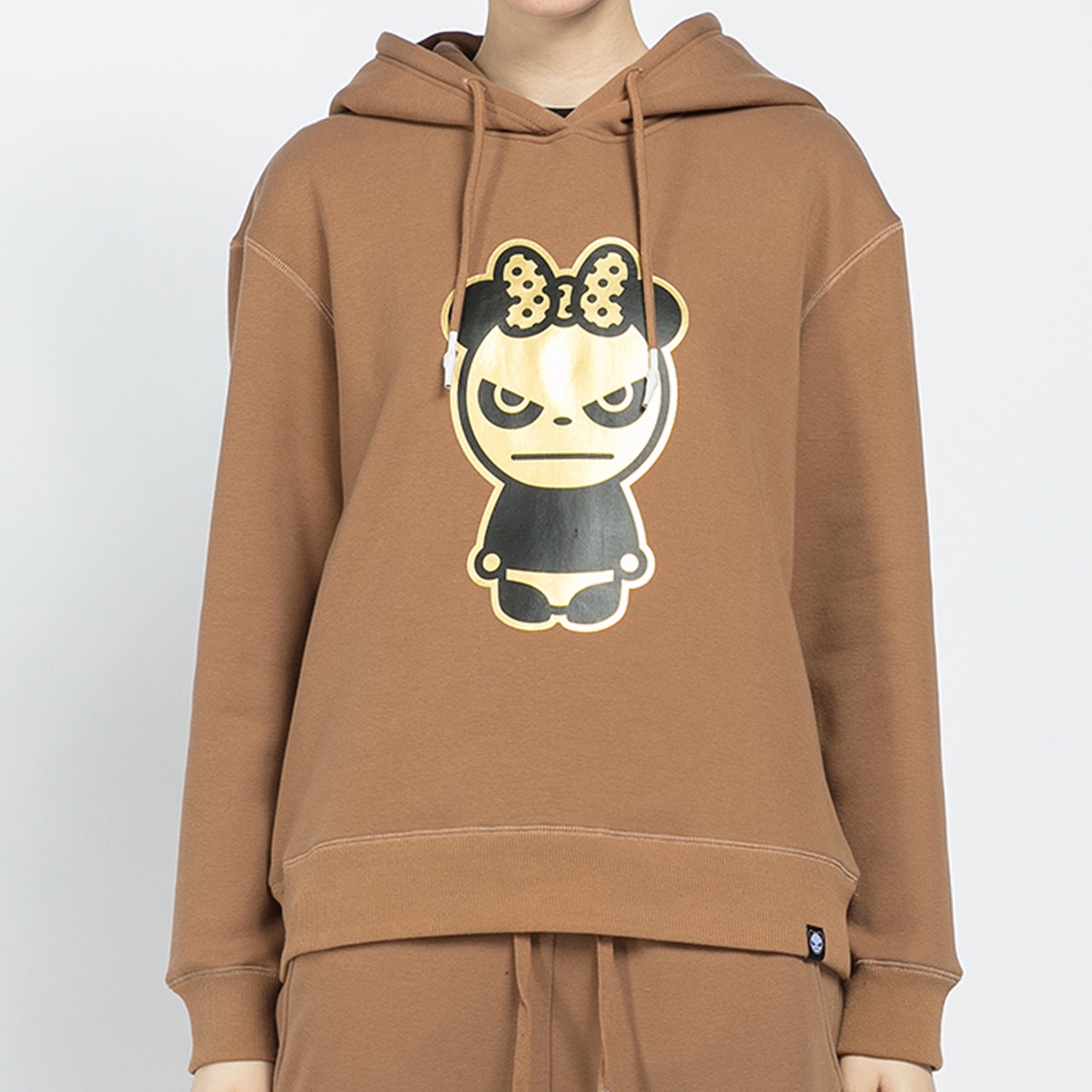 【HIPANDA ハイパンダ】レディース ゴールドプリント フーディー スウェット WOMEN'S  GOLD PRINT HOODIE SWEAT SHIRT / BLACK・KAHKI