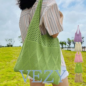 韓国ニットトートバッグ 編みバッグ 新作 ワンショルダーバッグ 透かし編み ニット鞄 軽量 肩掛けカバン 大きめ カジュアル バッグ 大容量 きれいめ バッグ BAG ベジー VEZY ItemNo.【19543056 】