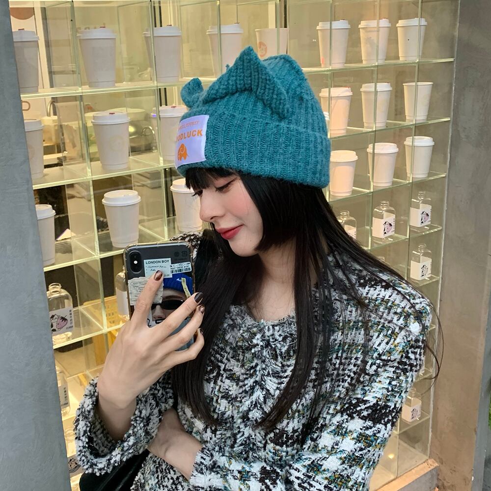 ブルーウィンターニット 帽子 大人ガーリー スウィート キュート カジュアル 冬物 ブラック・アイド・ピーズ64117571450