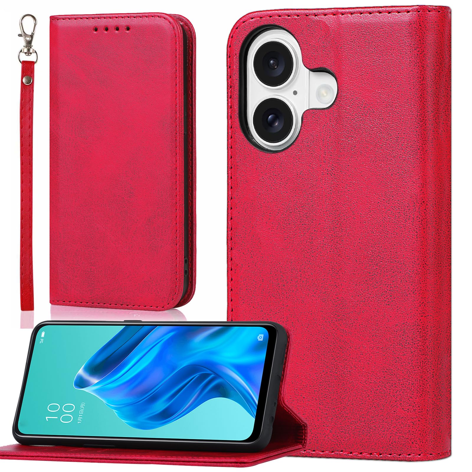 BonwFzin 適用 iPhone 17 ケース 手帳型 ストラップ アイホン 17 手帳型ケース iPhone17カバー 手帳 アイフォン17 スマホケース Case PU レザー ストラップケース ストラップホール付き マグネット フリップ スタンド 落ち着いた色 レトロ ローズレッド