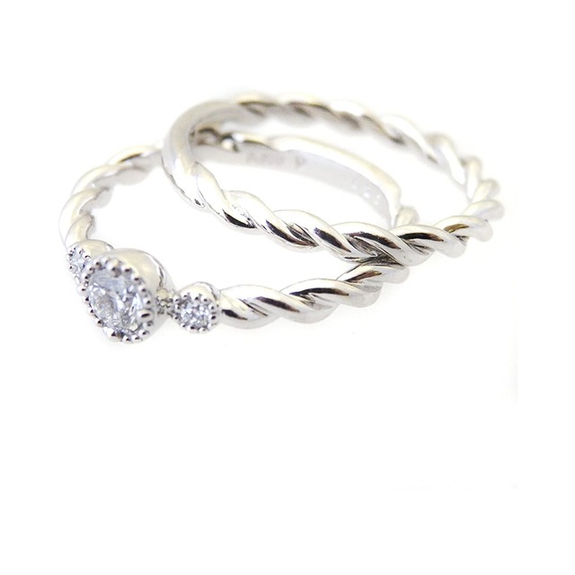 プラチナ950 ダイヤ入り2連セットリング Thanks Days Platinum（サンクスデイズプラチナ）指輪 12号 レディ－ス 女性 記念日 プレゼント 人生の節目に刻む思い出とともに 特別な思いを込めて贈るジュエリー プラチナジュエリー 高級感 ケース付き 箱付き