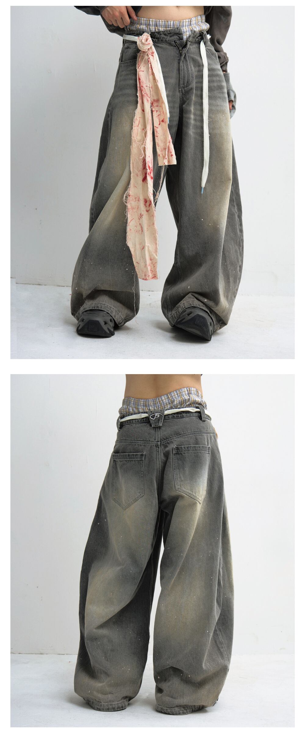 PEOPLESTYLE デニムパンツカーブジーンズウォッシュド男女兼用 PEOPLESTYLE デニムパンツ 変形シルエット カーブパンツ