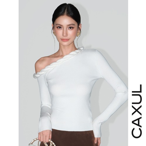 ワンショルダー ケーブルニットトップス/2color