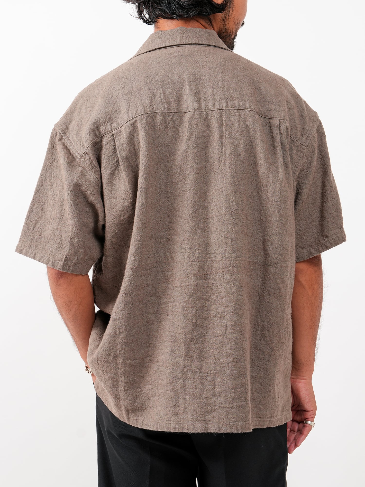 Hemp Short Sleeve Open Collar Shirt (brown) | OVY