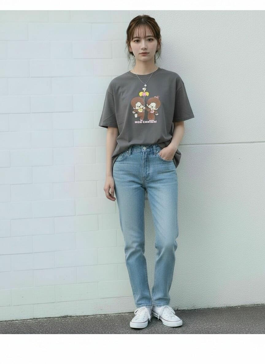 【セレクトライン】モンチッチ レトロライクTシャツ(傘) ブラック