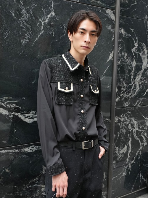 [ALUDE SELECT] gold line tweed shirt (2color）