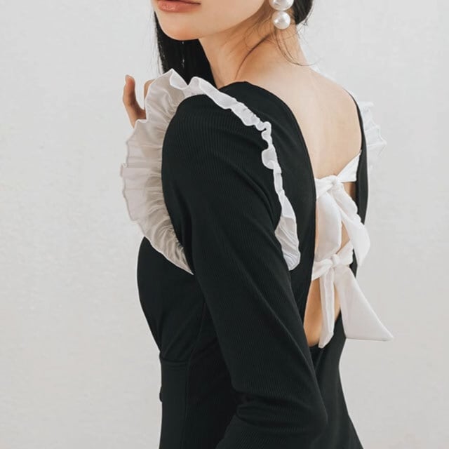 ワンピース水着 黒 フリル 長袖 | y-boueki -import swimwear -