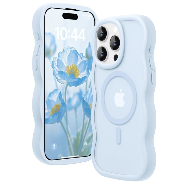 Amzfield iPhone13Pro ケース MagSafe対応 水色 ウェーブマット 耐衝撃 指紋防止 マグネット付き