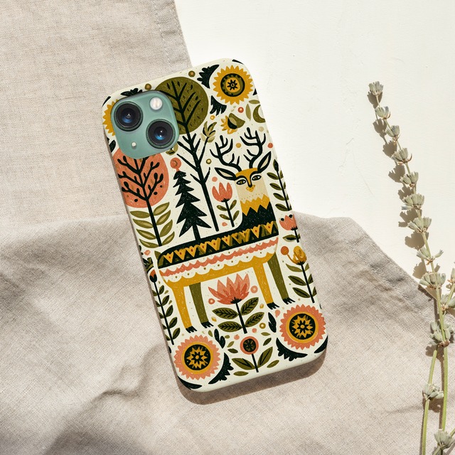 受注生産 iPhoneケース 太陽と植物の民芸タペストリー柄｜フォークアート PSYF049B
