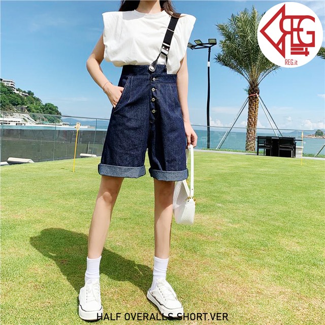 【REGIT】【即納】HALF OVERALLS SHORT.VER-BLUE S/S 韓国服 ボトム パンツ オーバーオール サスペンダーパンツ 夏 10代 20代 プチプラ 着回し 着映え ネット通販 BHJ003