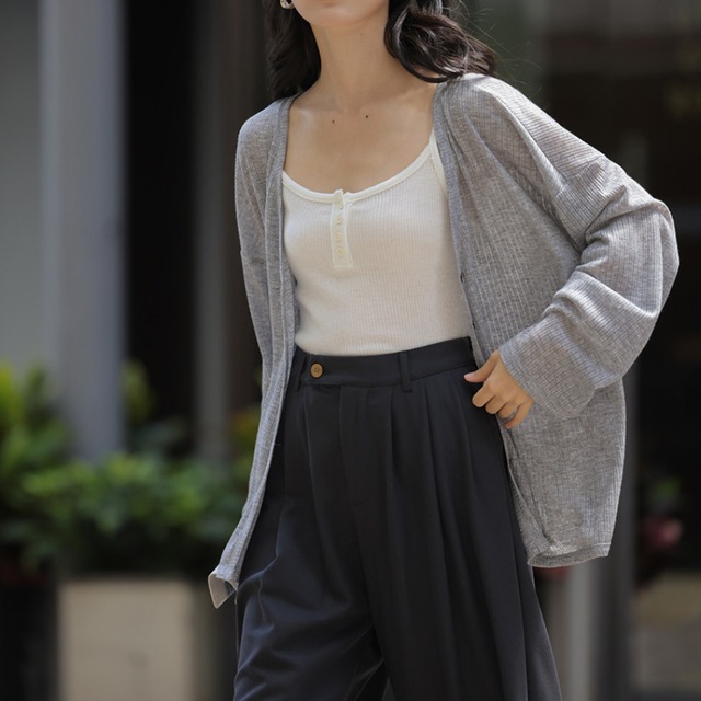 v-neck sheer knit cardigan　J00508