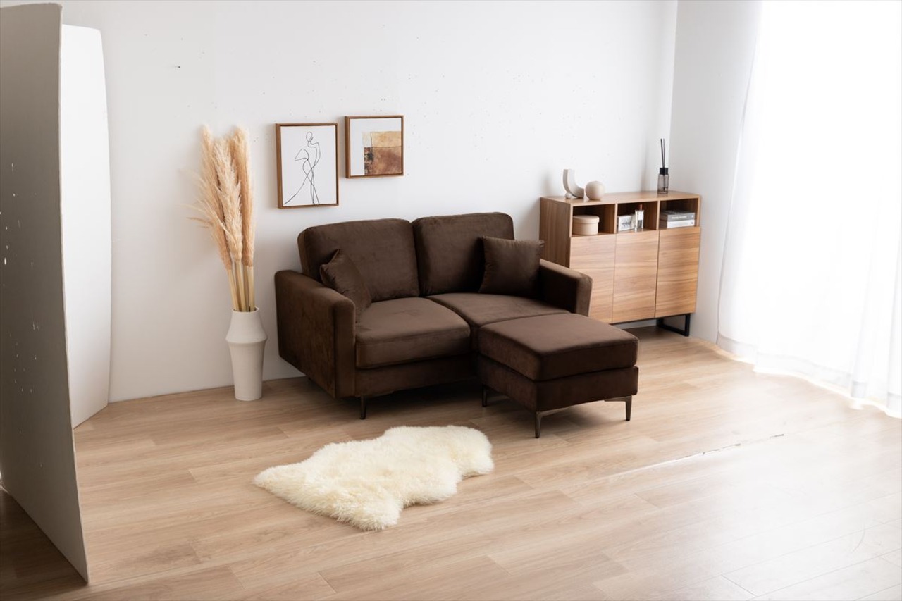 【2点セット】Ally 2人掛けベロアソファ+オットマン