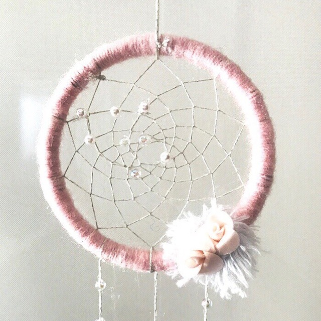 ドリームキャッチャー ピンク ウィング クリスタル フラワー You Crew