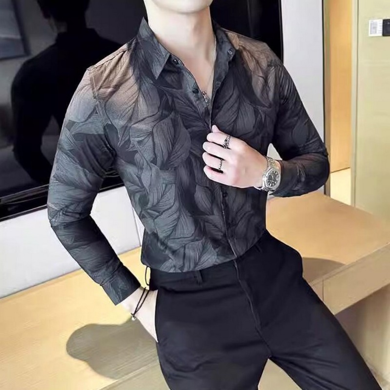 leaf pattern shirt tops 00199