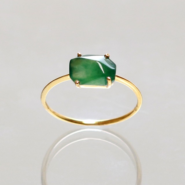 【13号】ラフカットシリーズ K10YG 翡翠 ラフカットリング A貨翡翠 jd_rg1921
