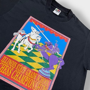 【FRUIT OF THE LOOM】90s USA製 Tシャツ シングルステッチ 小学校 1997 チェス大会 プリント イラスト M 半袖 US古着