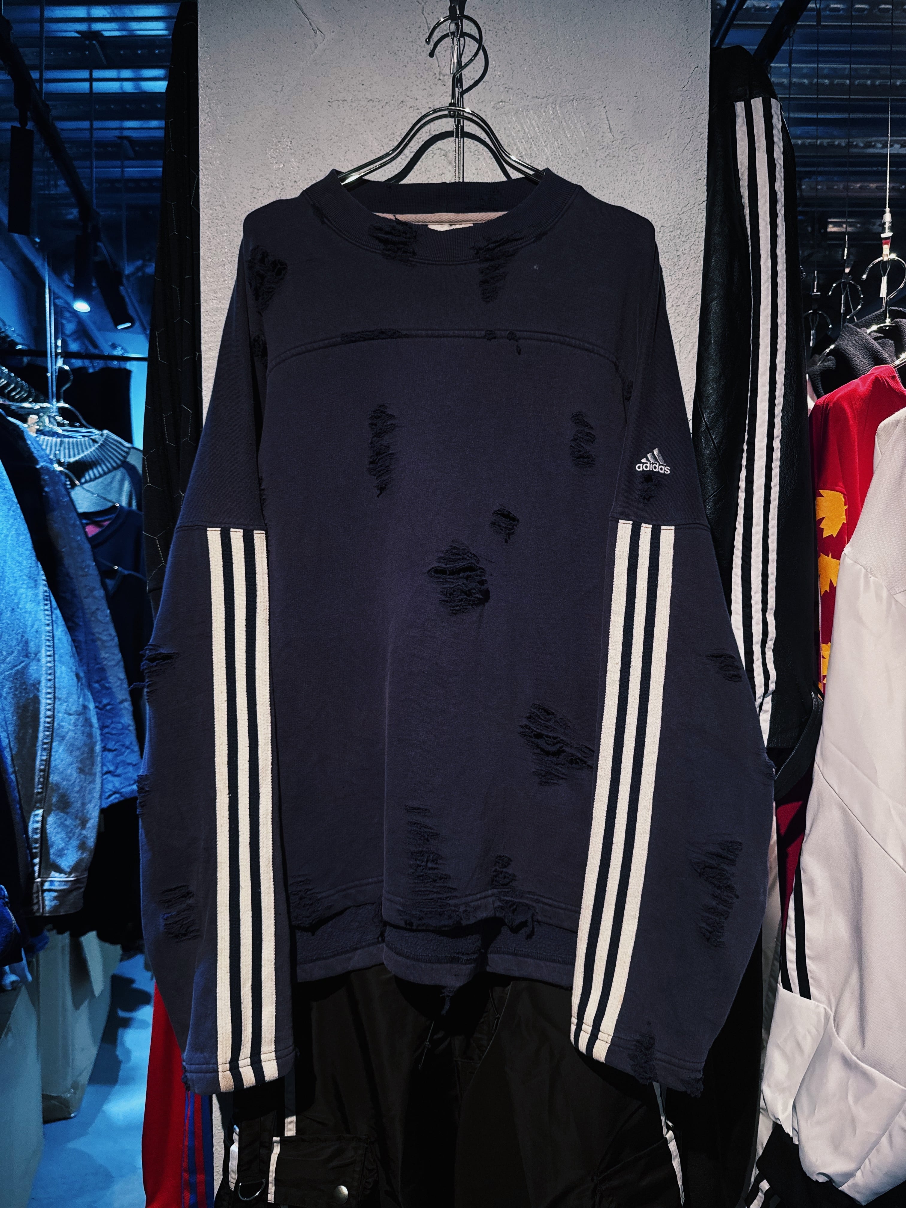 【D4C】vintage "adidas" performance logo design boro custom pullover sweat