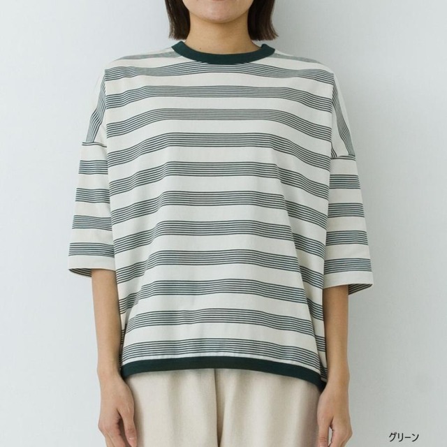 kermu（ケルム）マルチボーダー コクーンワイド7分袖Tシャツ