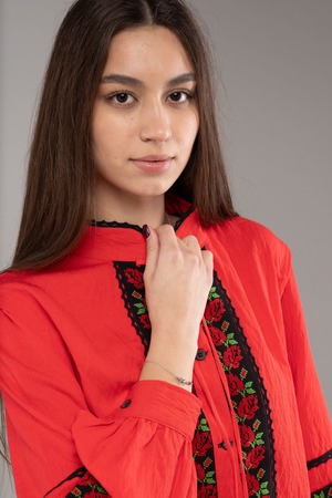 ウクライナ刺繍ヴィシヴァンカ　バルーン袖　手刺繍　麻　レディース・フリーサイズ